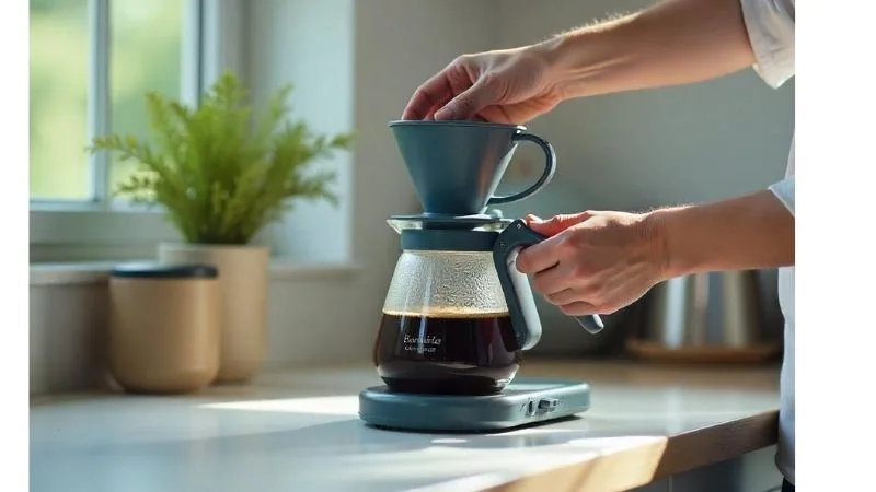 Drew Barrymore coffee maker brewing coffee